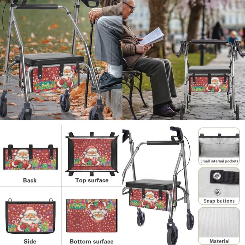 LedBack 3 Piece Set Walker Accessories Santa Claus Walker Seat Cover Soft Rollator Seat and Back Rest Covers Underseat Pouch Tote Christmas Decorations - Image 5